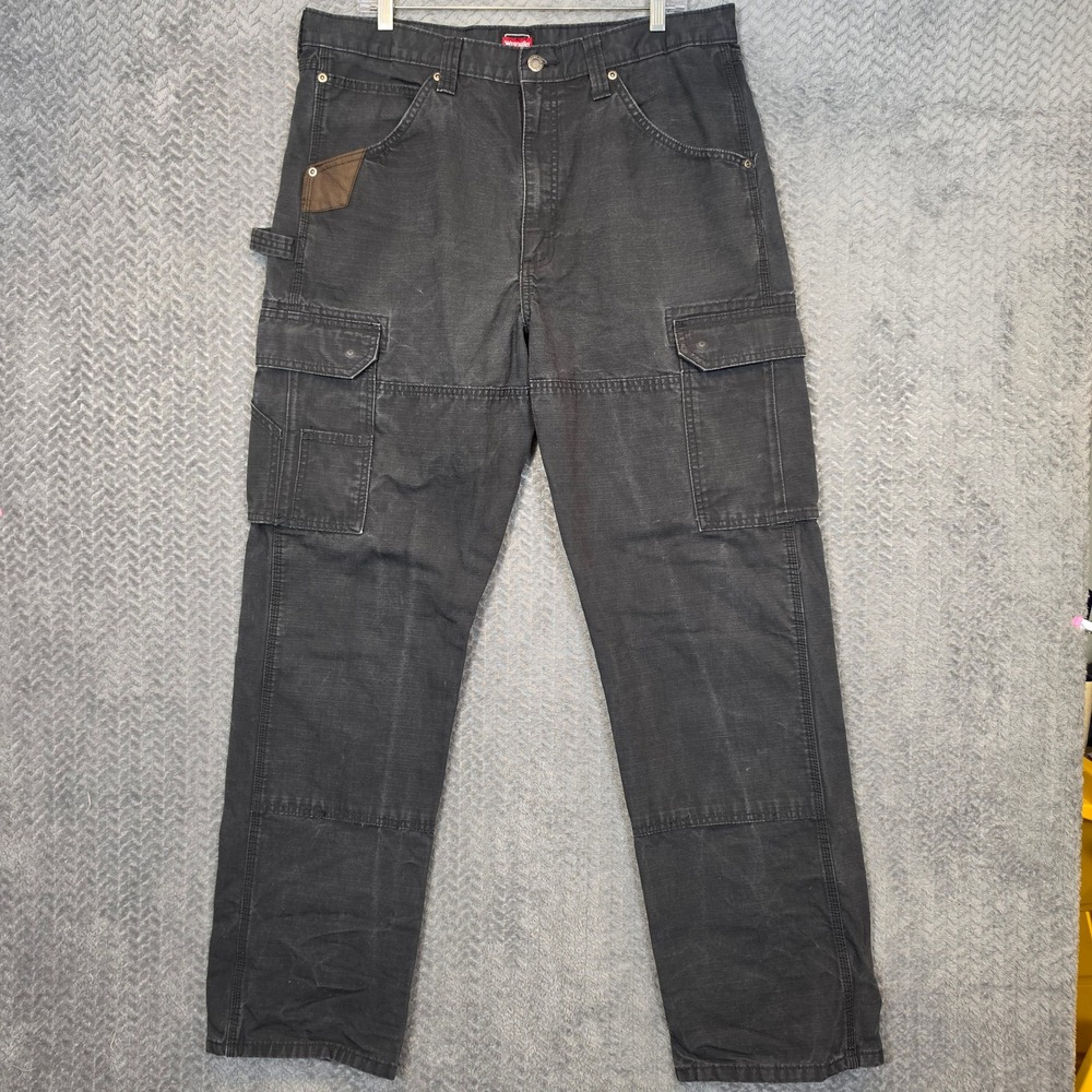 Wrangler Workwear Men Black Ripstop Cargo Pants 36x34 10WMWR1BL Utility Straight